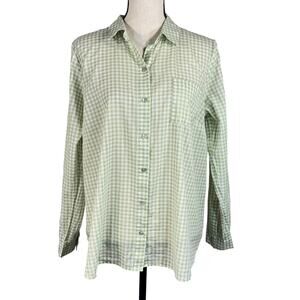 J.Jill Medium Top Button-Up Long Sleeve Lightweight Gingham Plaid  Semi-Sheer
